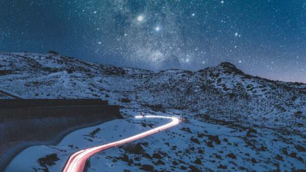 Wallpaper Mobile, Road, Mountain, Stars, Sky, 4k