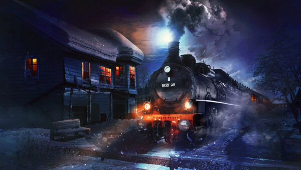 Wallpaper Art, Train, Coal, Night