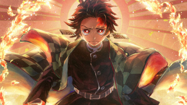 Wallpaper Brown, Demon, And, Tanjirou, Abstract, Desktop, Eyes, Background, Slayer, With, Fire, Anime, Kamado, Red