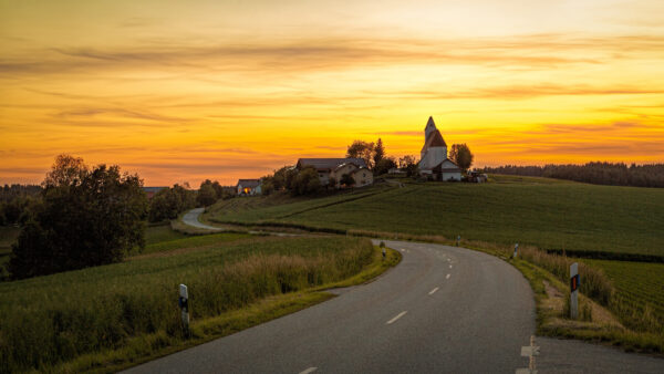 Wallpaper House, Travel, Road, During, Field, With, Sunset, Germany, Hill