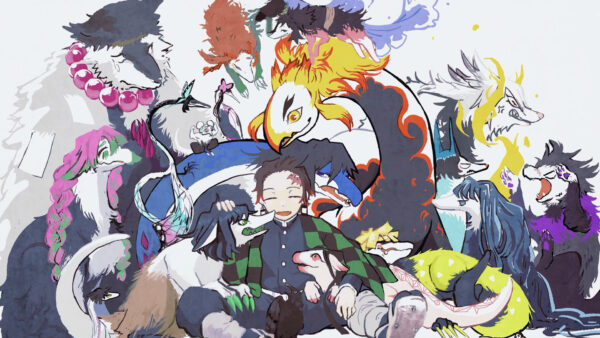 Wallpaper Desktop, Slayer, With, White, Kamado, Animals, Sitting, Background, Anime, Tanjiro, Demon