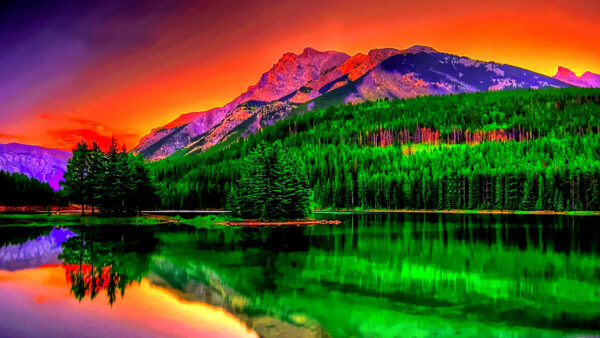 Wallpaper Reflection, Mountains, Colorful, River, Nature, Green, Sky, And, With, Trees, Under