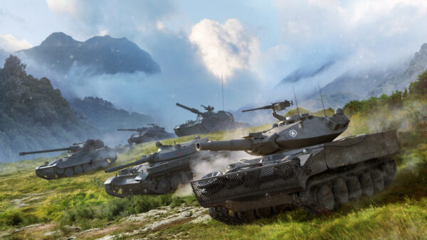 Wallpaper World, With, Tanks, Desktop, Green, Grass, Mountain