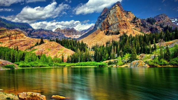 Wallpaper Rock, Surrounded, Green, View, Nature, And, Mountains, Landscape, Trees, River