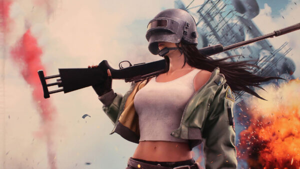 Wallpaper PUBG, Rifle, Girl, With
