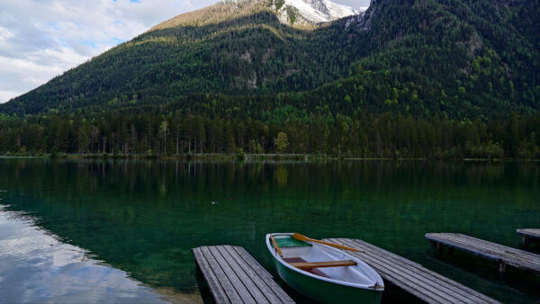 Wallpaper Mountain, Nature, View, Pier, Wood, Slope, Landscape, Boat, Trees, Dock, Mobile, Desktop, Lake, Covered