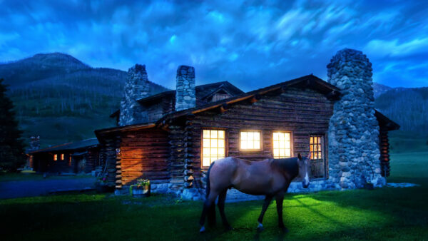 Wallpaper Horse, With, House, Cloudy, Hills, Background, And, Desktop, Sky