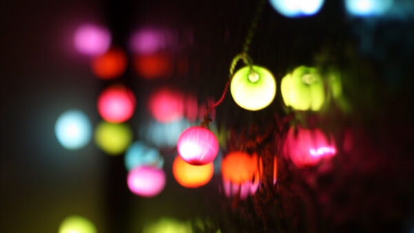 Wallpaper Background, Garland, Colorful, Light, Abstract, Black