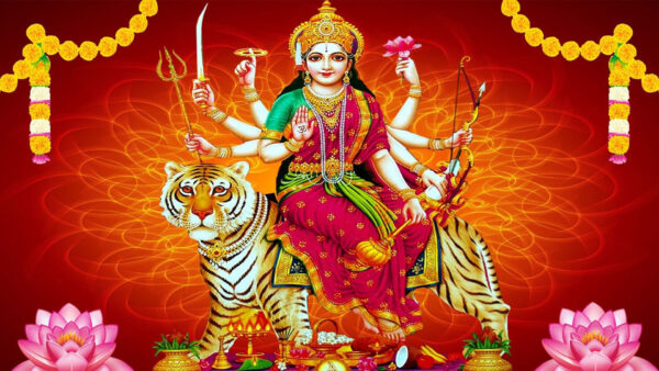 Wallpaper Tiger, Sitting, God, Durga