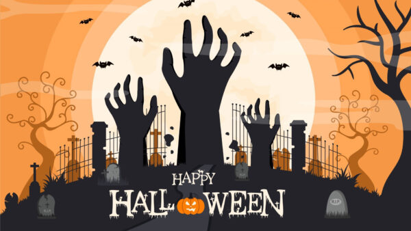 Wallpaper Graveyard, Bats, Halloween, Happy