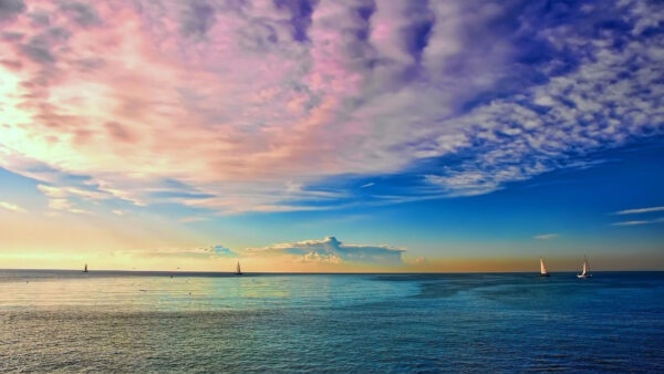Wallpaper Ocean, Cloudy, Blue, Nature, Calm, White, Above, Pink, Desktop, Sky