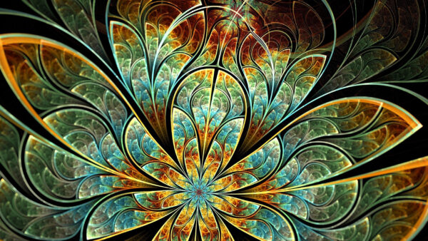 Wallpaper Yellow, Blue, Fractal, Desktop, Abstract, Flower