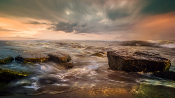 Wallpaper Nature, With, Background, Ocean, Rock, Desktop, Blur, Horizon