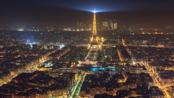 Wallpaper With, Lights, Yellow, Dark, Light, Sky, Background, And, Eiffel, City, Top, Travel, Shimmering, Desktop, Blue, Tower