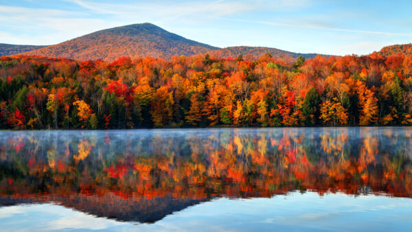 Wallpaper Reflection, With, Desktop, Blue, Nature, Sky, Lake, Mobile, Mountain, Cloudy, Background, Foliage