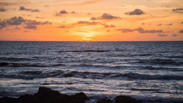 Wallpaper Water, During, Yellow, Ocean, Black, Cloudy, Sunset, Nature, Sky, Waves, Mobile, Desktop, Under