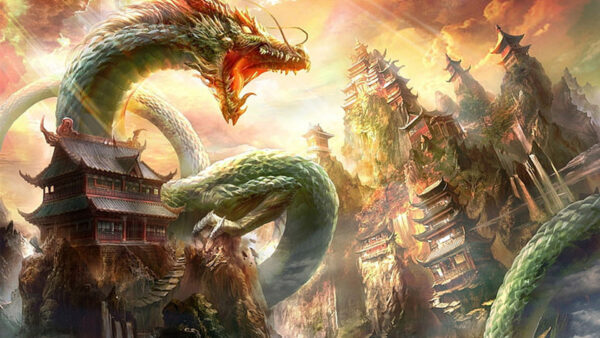 Wallpaper Angry, Dragon, Pagoda