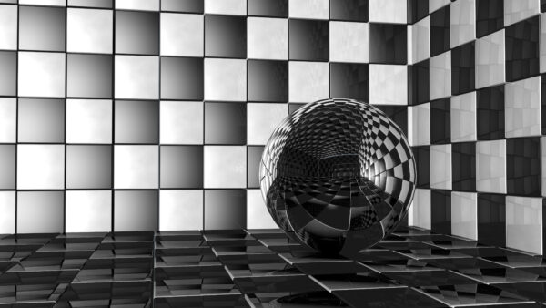 Wallpaper Cube, CGI, Digital, Black, Reflection, Art, Sphere, Abstract, White, Ball