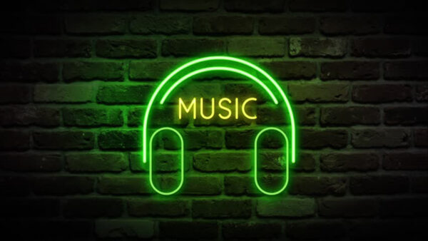 Wallpaper Music, Headphone, Brick, Green, Neon, WALL