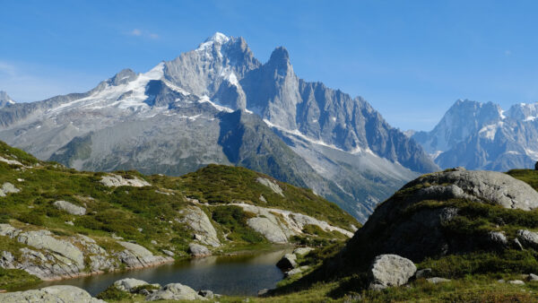 Wallpaper Nature, Capped, Landscape, Snow, Mountains, Lake, Rocks, Greenery, View, Stone