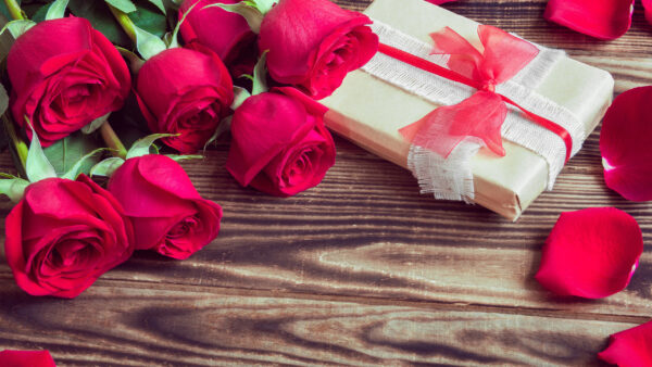 Wallpaper Board, Roses, Day, Wood, Box, Petals, Bunch, Gift, Flower, Valentine’s, Red