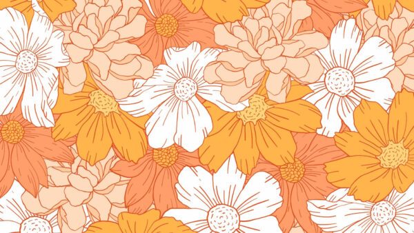 Wallpaper Flowers, Aesthetic, Drawing, Desktop, Orange