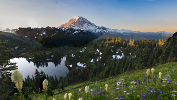 Wallpaper Snow, Mountain, Covered, Mobile, With, Field, Daytime, Lake, Under, Phone, Landscape, During, Nature, Green, Desktop