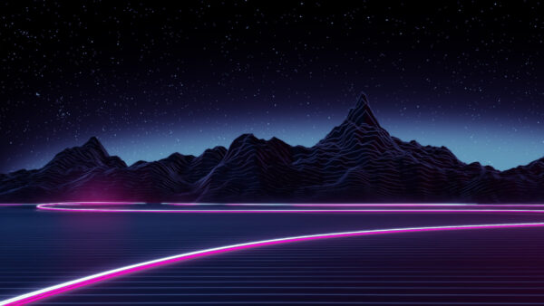 Wallpaper Desktop, Digital, Mountains, And, Neon, Lake, Art, Vaporwave