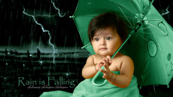 Wallpaper Cute, Dress, Umbrella, Desktop, Baby, Green, Wearing, Girl, Holding