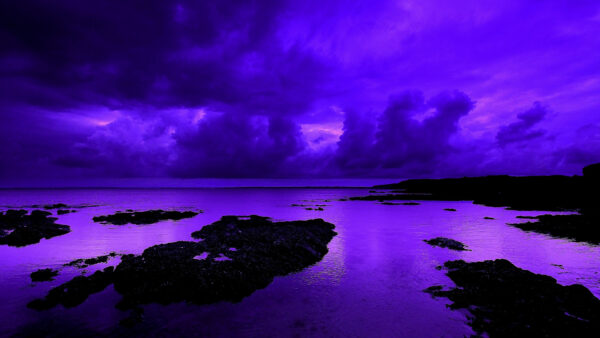 Wallpaper Purple, During, Desktop, Sky, Cloudy, Beach, Sunset