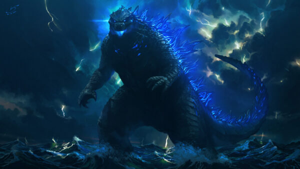 Wallpaper Fantasy, Sky, Lights, Blue, Background, Godzilla