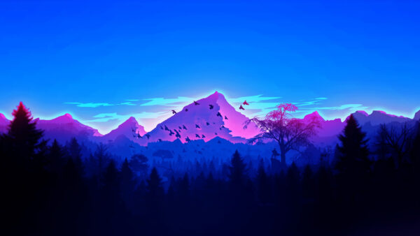 Wallpaper Mountains, And, Forest, Desktop, Landscape, Vaporwave