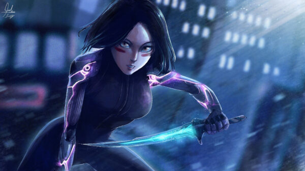 Wallpaper Building, With, Angel, Short, Sharp, Battle, Alita, Background, Movies, Desktop, Windows, Sword