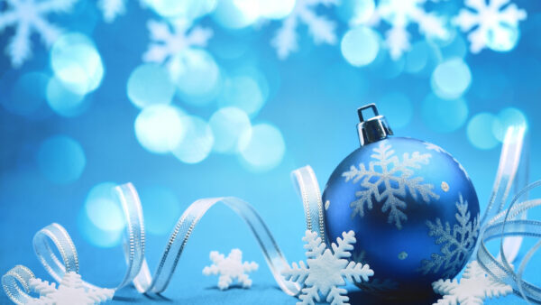Wallpaper Christmas, Desktop, Ribbon, Snowflake, Blue, Ornaments
