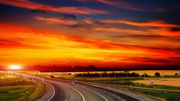 Wallpaper Yellow, Red, Pro, Clouds, MacBook, Road, Green, Field, Blue, Grass, Sky