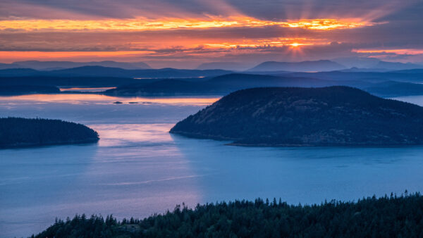 Wallpaper River, Clouds, Desktop, Green, During, Nature, Mountains, Yellow, Sunrise, Trees, Blue, Mobile, Sky, Black