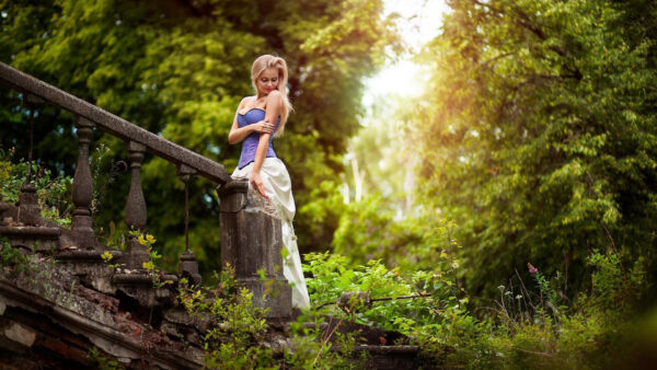 Wallpaper White, Model, Background, Girl, Girls, Dress, Forest, Wearing, Purple