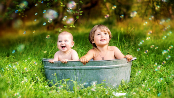 Wallpaper Bubbles, Child, Background, Cute, Inside, Boy, Baby, Colorful, Green, Bathtub, Grass