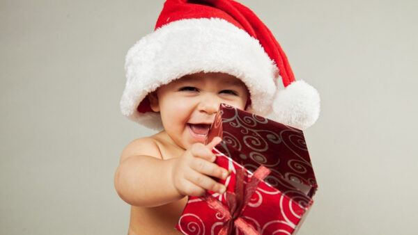 Wallpaper Hand, Having, White, Cute, Desktop, Baby, Boy, Background, Box, Gift, Wearing, Santa, Cap