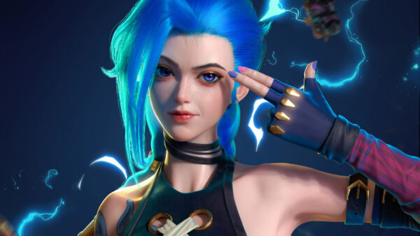 Wallpaper Arcane, Blue, Jinx, Hair