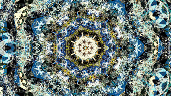 Wallpaper Kaleidoscope, Pattern, Yellow, Circle, Blue, Abstract, Spiral, Fractal