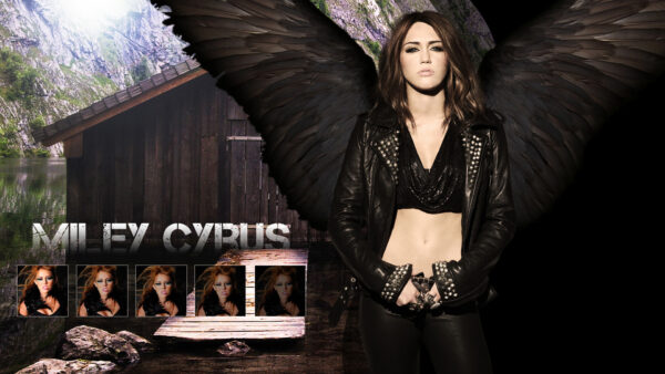 Wallpaper Wings, Black, Desktop, Cyrus, With, Wearing, Dress, Miley