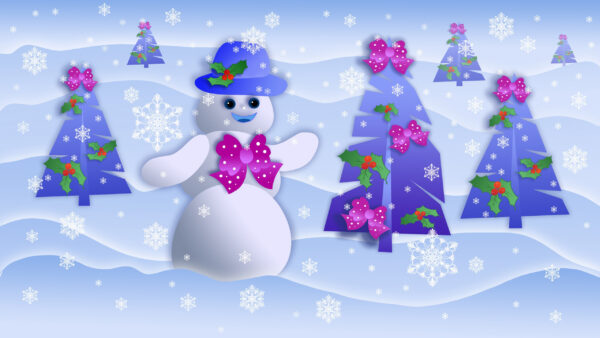 Wallpaper Christmas, Tree, Desktop, With, Snowflake, Snowman