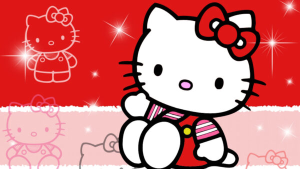 Wallpaper Kitty, Background, Pink, Hello, Bow, Red