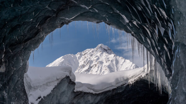 Wallpaper Blue, Nature, Glacier, Covered, Sky, Cave, Snow, Background, Mountains