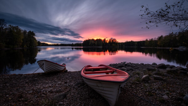Wallpaper Sunset, Images, Cool, 4k, Desktop, Sky, Boat, Lake, Backgrounds, Nature, Pc