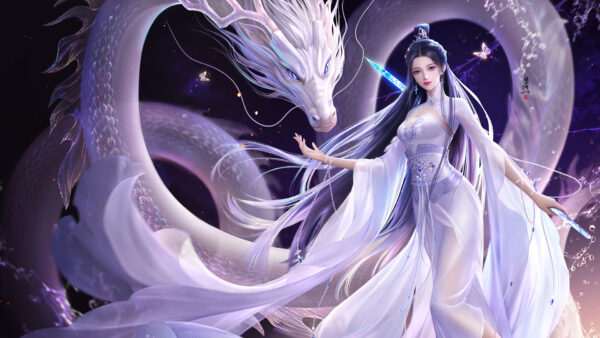 Wallpaper Long, Hair, Oriental, Chinese, Girl, Dragon, Anime