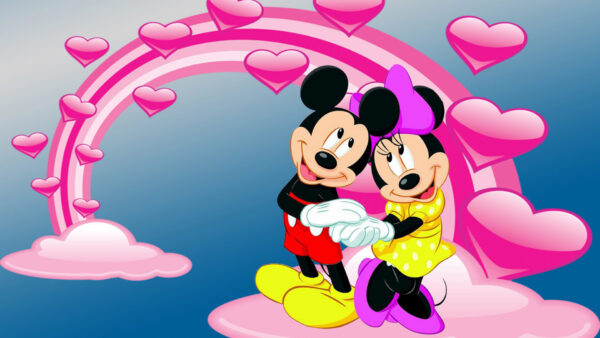 Wallpaper Cartoon, Mickey, Hearts, Love, Mouse, Minnie, Pink