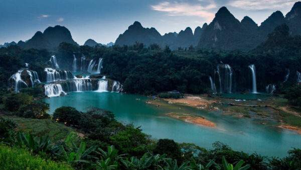 Wallpaper Body, Trees, Green, Water, Mountains, Beautiful, Background, Scenery, Greenery, Calm, Nature, Waterfalls