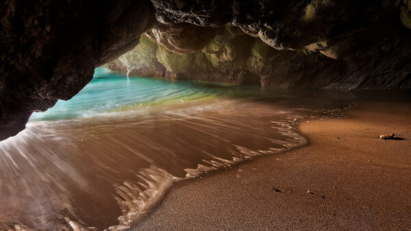 Wallpaper Waves, Sand, Cave, Beach, Rock, Nature, Inside, Ocean